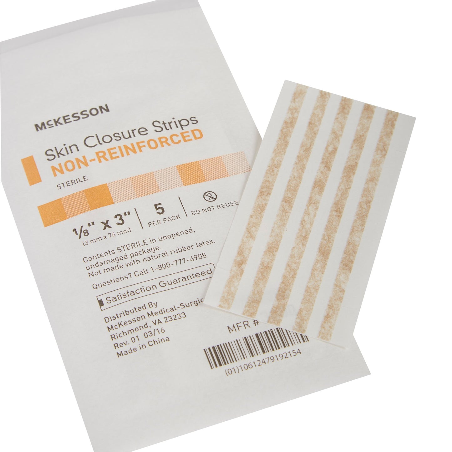 Skin Closure Strip McKesson 1/8 X 3 Inch Nonwoven Material Flexible Strip Tan