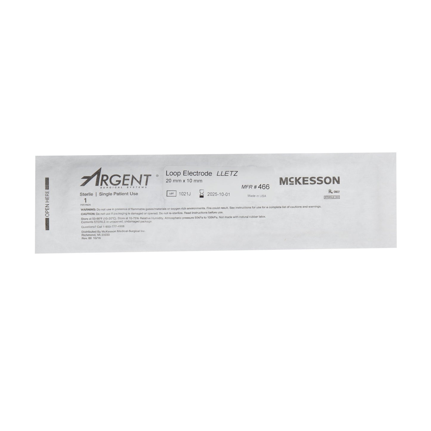 LEEP/LLETZ Electrode McKesson Argent™ Tungsten Wire Sterile 20 X 10 mm Loop Tip Disposable