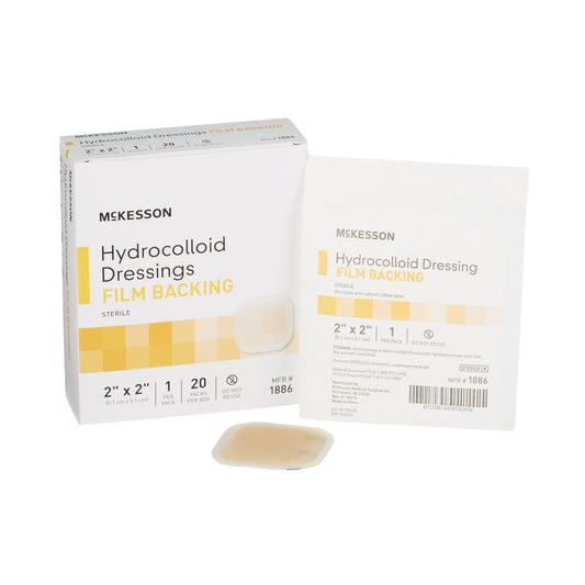 Hydrocolloid Dressing McKesson Waterproof Film Backing 2 X 2 Inch Square Hydrocolloid / Film