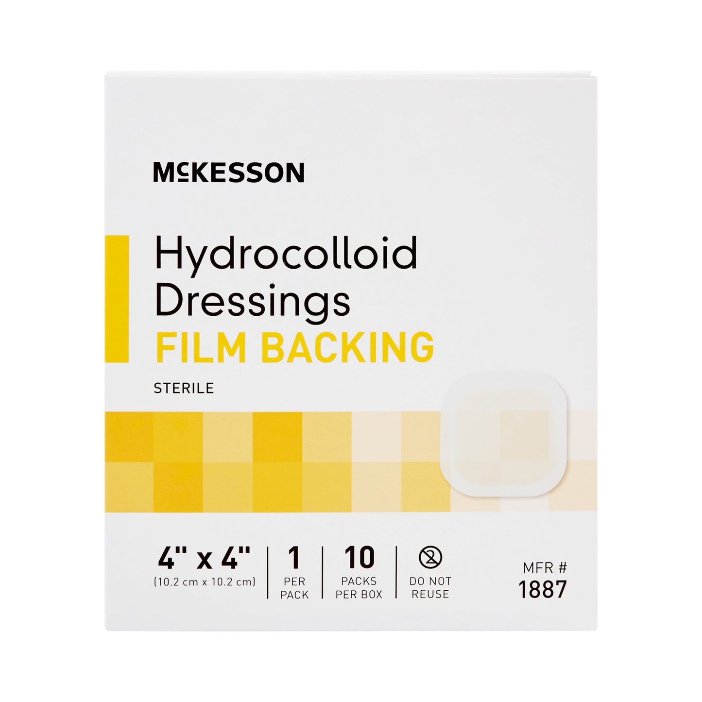 Hydrocolloid Dressing McKesson Waterproof Film Backing 4 X 4 Inch Square Hydrocolloid / Film