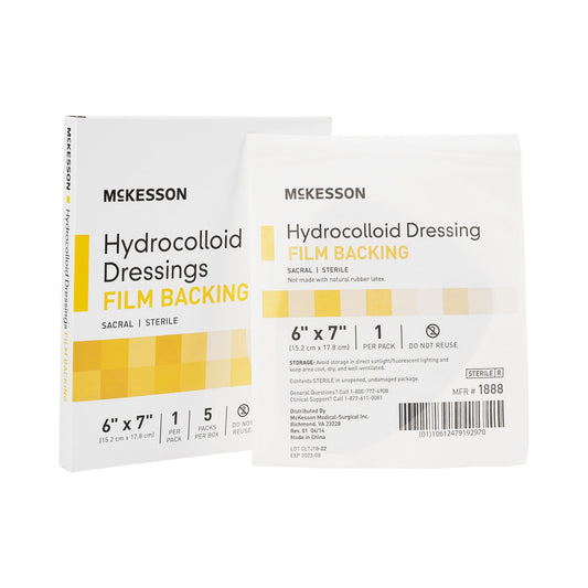 Hydrocolloid Dressing McKesson Waterproof Film Backing 6 X 7 Inch Sacral Hydrocolloid / Film