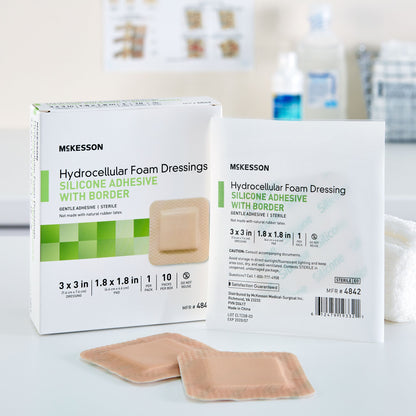 Foam Dressing McKesson 3 X 3 Inch With Border Film Backing Silicone Gel Adhesive Square Sterile