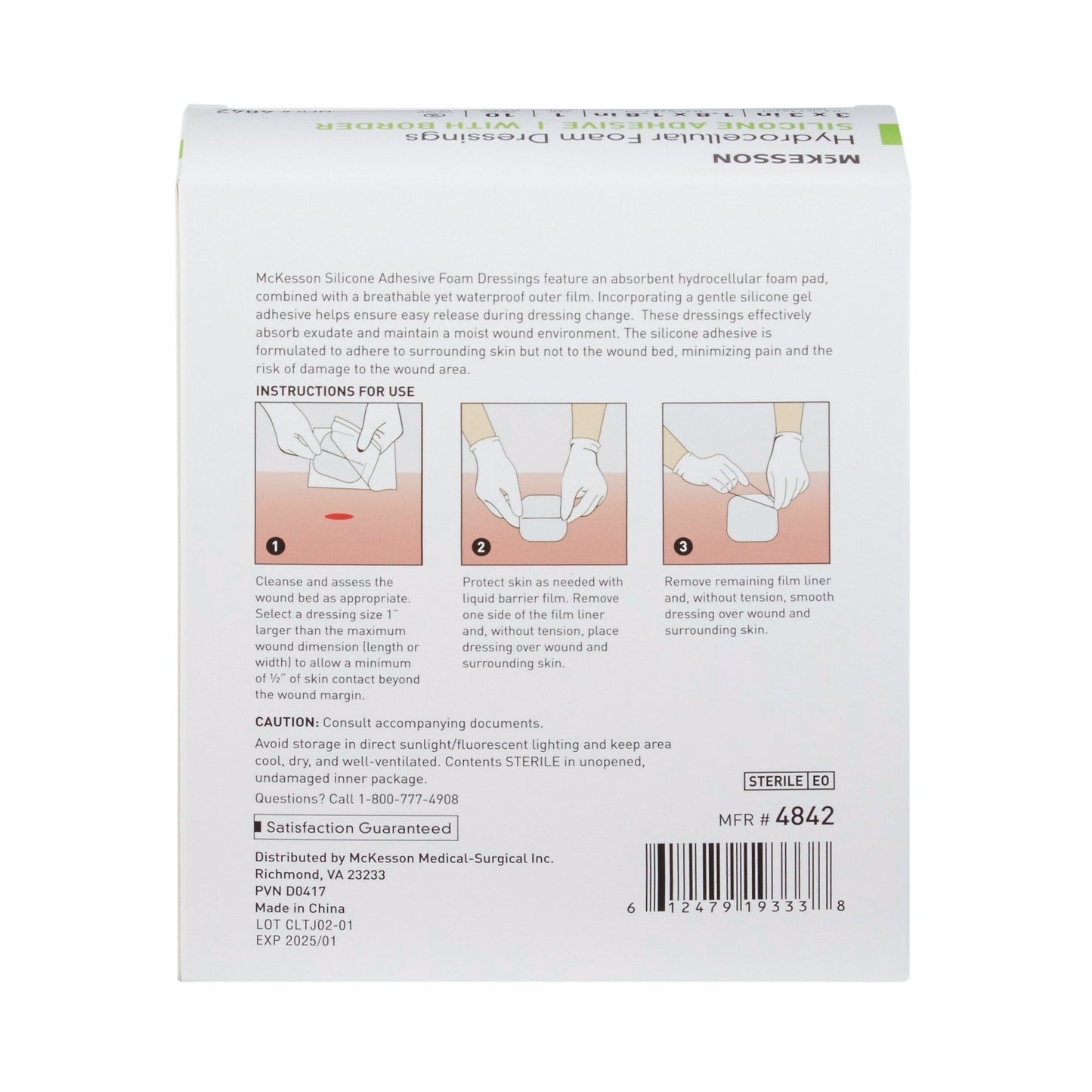 Foam Dressing McKesson 3 X 3 Inch With Border Film Backing Silicone Gel Adhesive Square Sterile