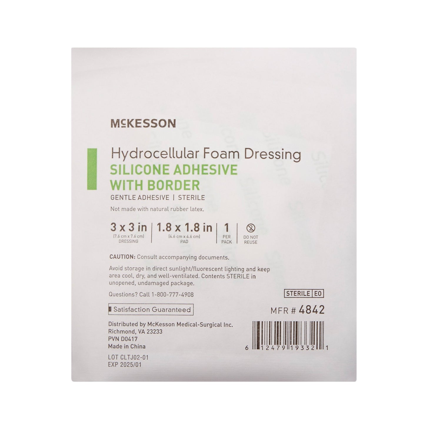 Foam Dressing McKesson 3 X 3 Inch With Border Film Backing Silicone Gel Adhesive Square Sterile