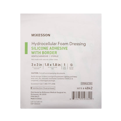 Foam Dressing McKesson 3 X 3 Inch With Border Film Backing Silicone Gel Adhesive Square Sterile