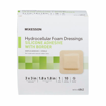 Foam Dressing McKesson 3 X 3 Inch With Border Film Backing Silicone Gel Adhesive Square Sterile