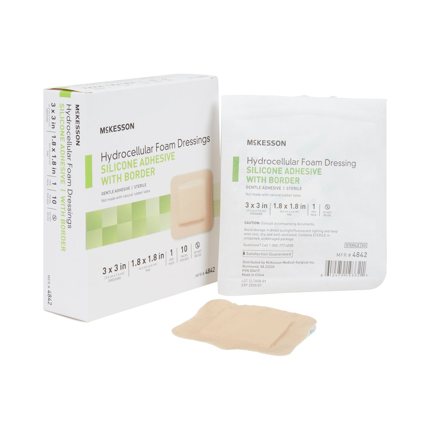 Foam Dressing McKesson 3 X 3 Inch With Border Film Backing Silicone Gel Adhesive Square Sterile
