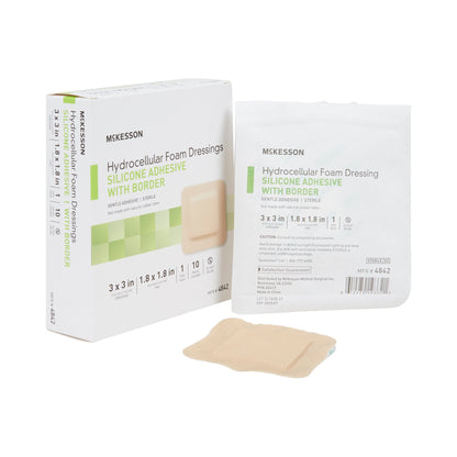 Foam Dressing McKesson 3 X 3 Inch With Border Film Backing Silicone Gel Adhesive Square Sterile