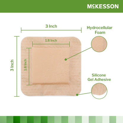 Foam Dressing McKesson 3 X 3 Inch With Border Film Backing Silicone Gel Adhesive Square Sterile