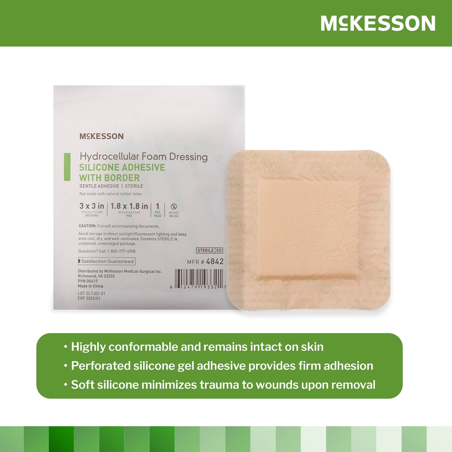 Foam Dressing McKesson 3 X 3 Inch With Border Film Backing Silicone Gel Adhesive Square Sterile