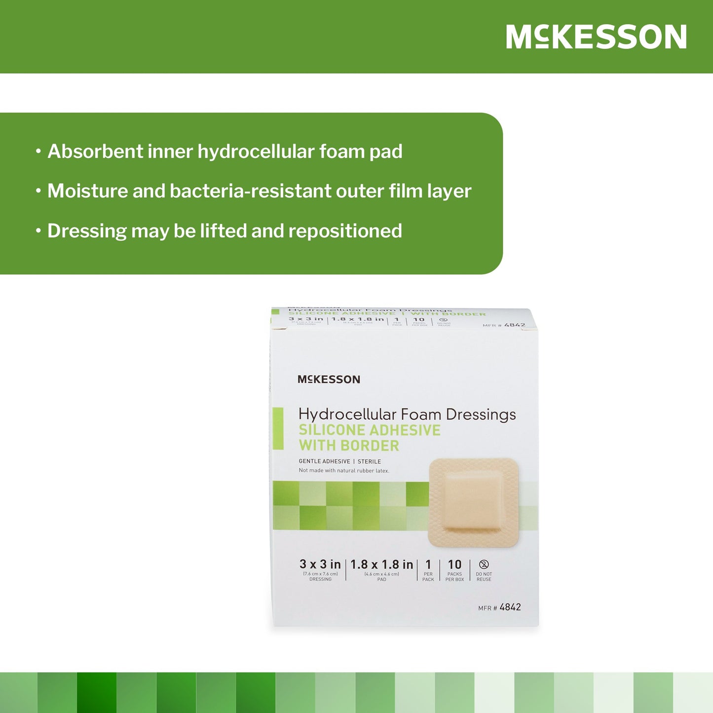 Foam Dressing McKesson 3 X 3 Inch With Border Film Backing Silicone Gel Adhesive Square Sterile