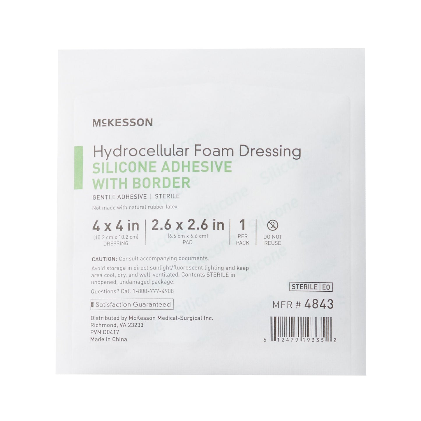 Foam Dressing McKesson 4 X 4 Inch With Border Film Backing Silicone Gel Adhesive Square Sterile
