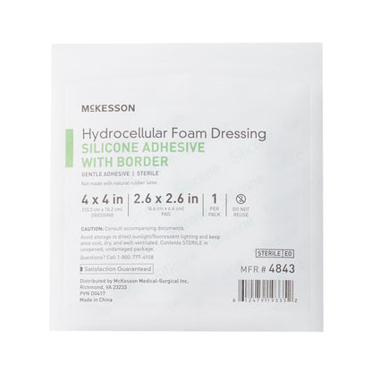 Foam Dressing McKesson 4 X 4 Inch With Border Film Backing Silicone Gel Adhesive Square Sterile