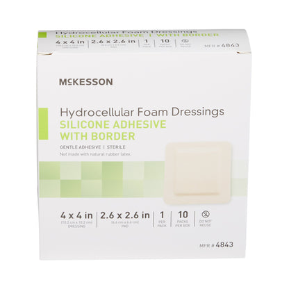 Foam Dressing McKesson 4 X 4 Inch With Border Film Backing Silicone Gel Adhesive Square Sterile