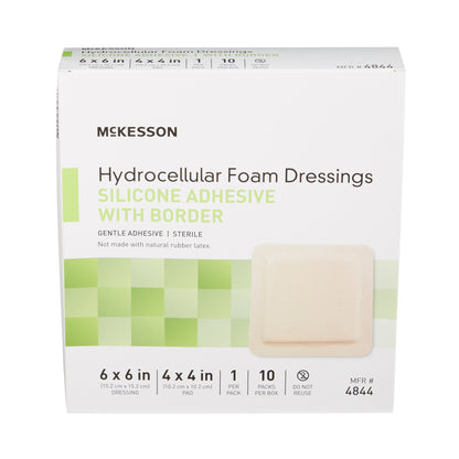 Foam Dressing McKesson 6 X 6 Inch With Border Film Backing Silicone Gel Adhesive Square Sterile