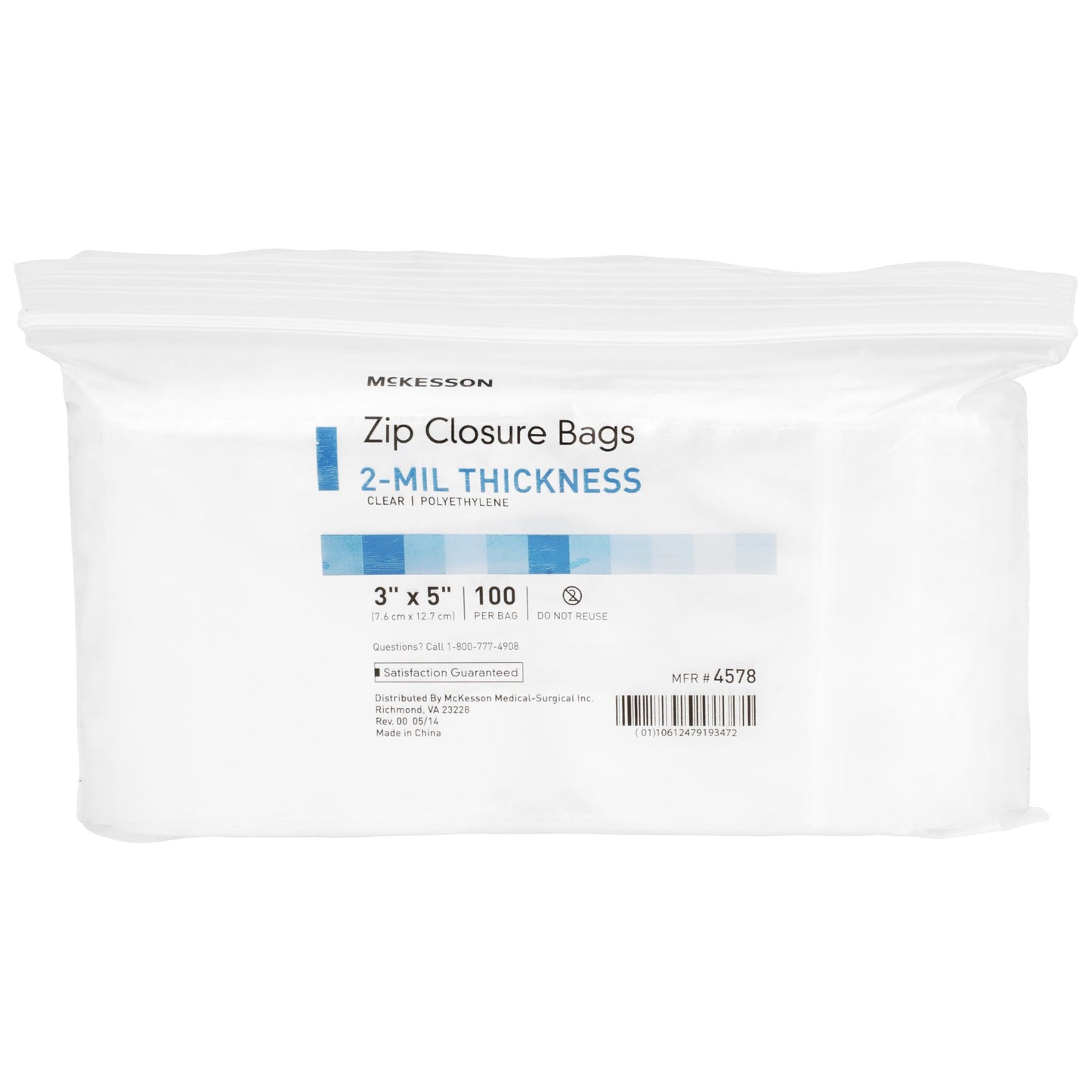 Reclosable Bag McKesson 3 X 5 Inch Polyethylene Clear Zipper Closure