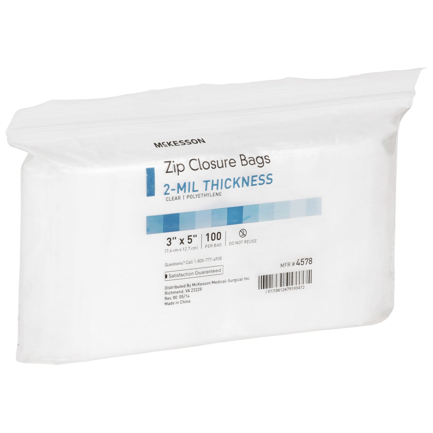 Reclosable Bag McKesson 3 X 5 Inch Polyethylene Clear Zipper Closure