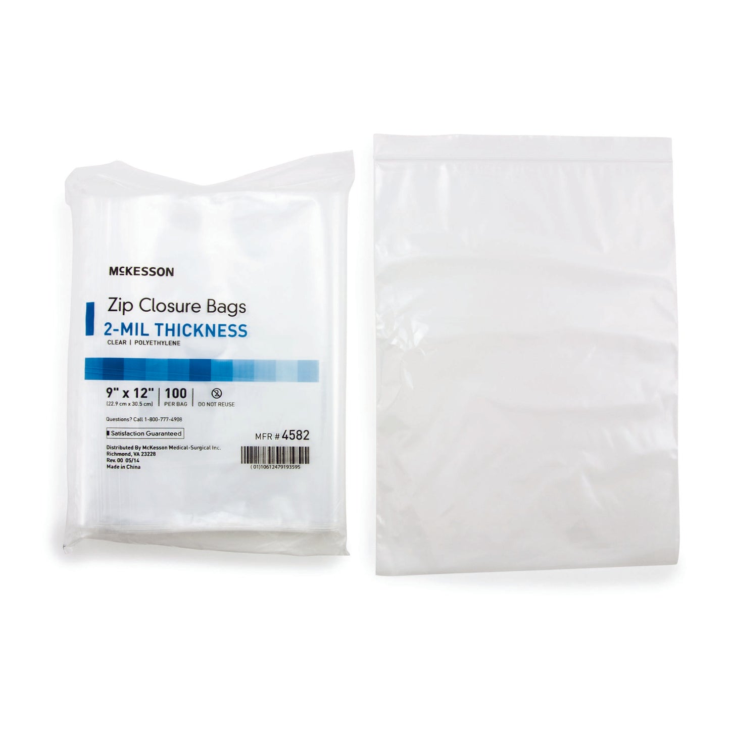 Reclosable Bag McKesson 9 X 12 Inch Polyethylene Clear Zipper Closure