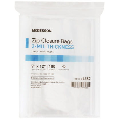 Reclosable Bag McKesson 9 X 12 Inch Polyethylene Clear Zipper Closure