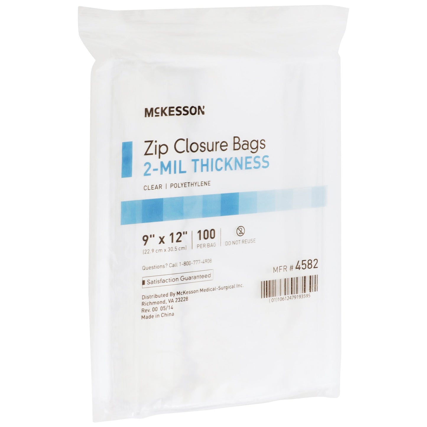 Reclosable Bag McKesson 9 X 12 Inch Polyethylene Clear Zipper Closure