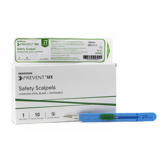 Safety Scalpel McKesson Prevent® MX No. 11 Stainless Steel / Plastic Sensory Grip Handle Sterile Disposable