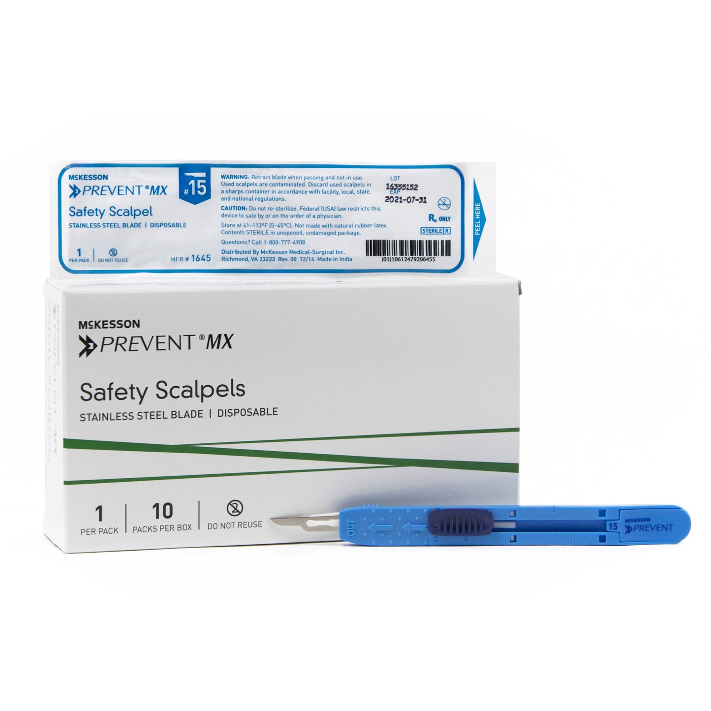 Safety Scalpel McKesson Prevent® MX No. 15 Stainless Steel / Plastic Sensory Grip Handle Sterile Disposable