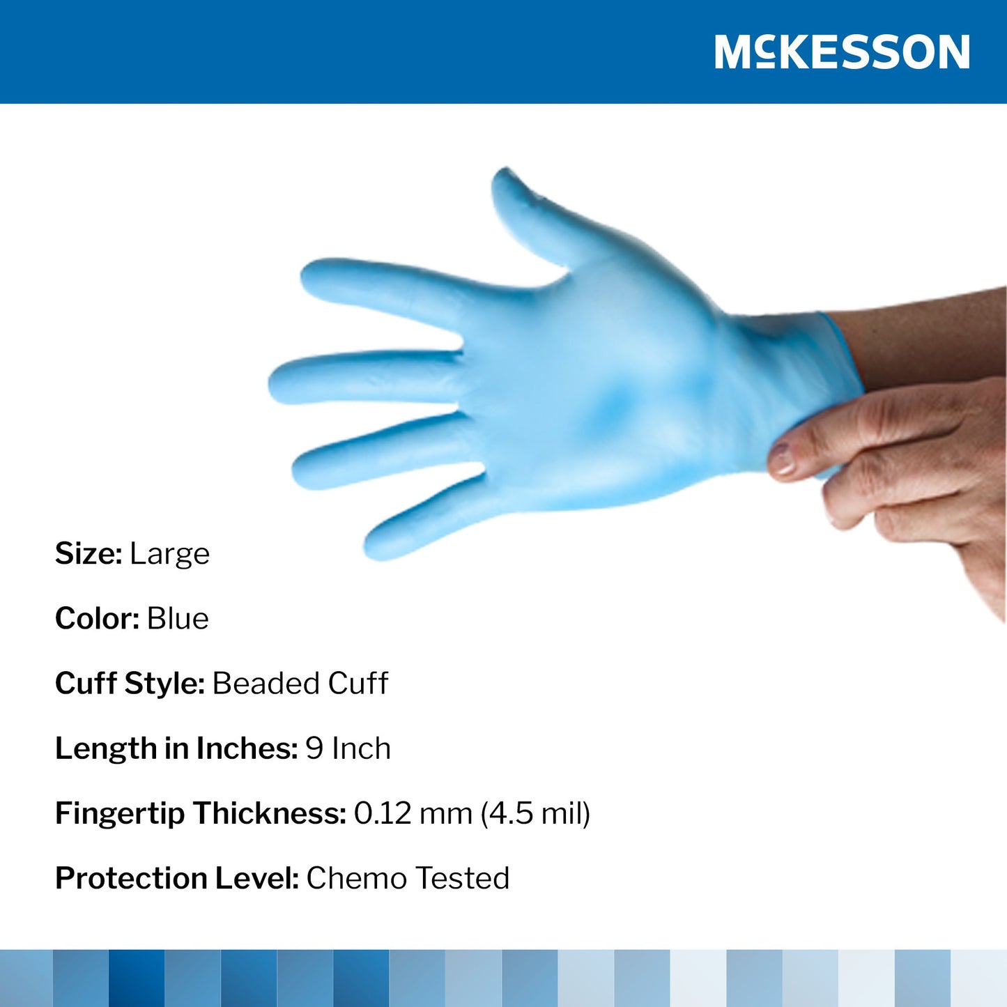 Exam Glove McKesson Confiderm® 4.5C Large NonSterile Nitrile Standard Cuff Length Textured Fingertips Blue Chemo Tested