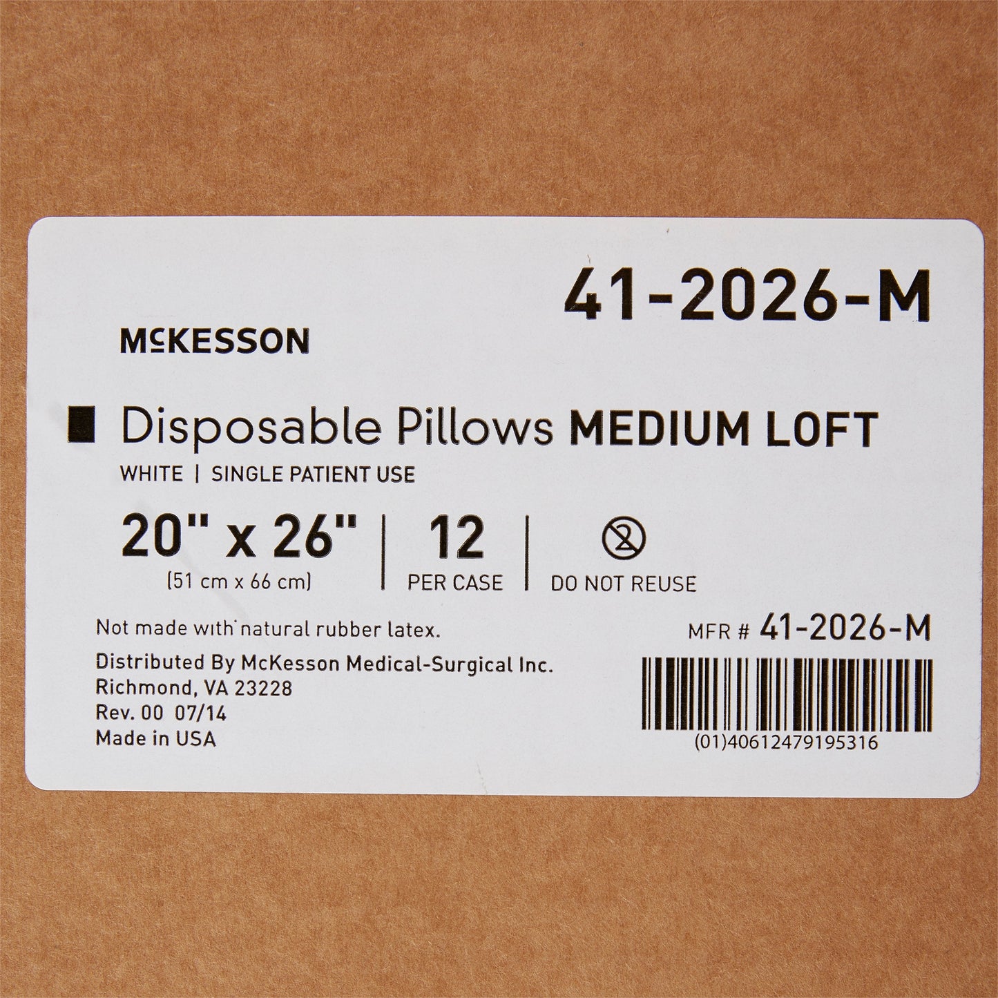 Bed Pillow McKesson 20 X 26 Inch White Single Patient Use