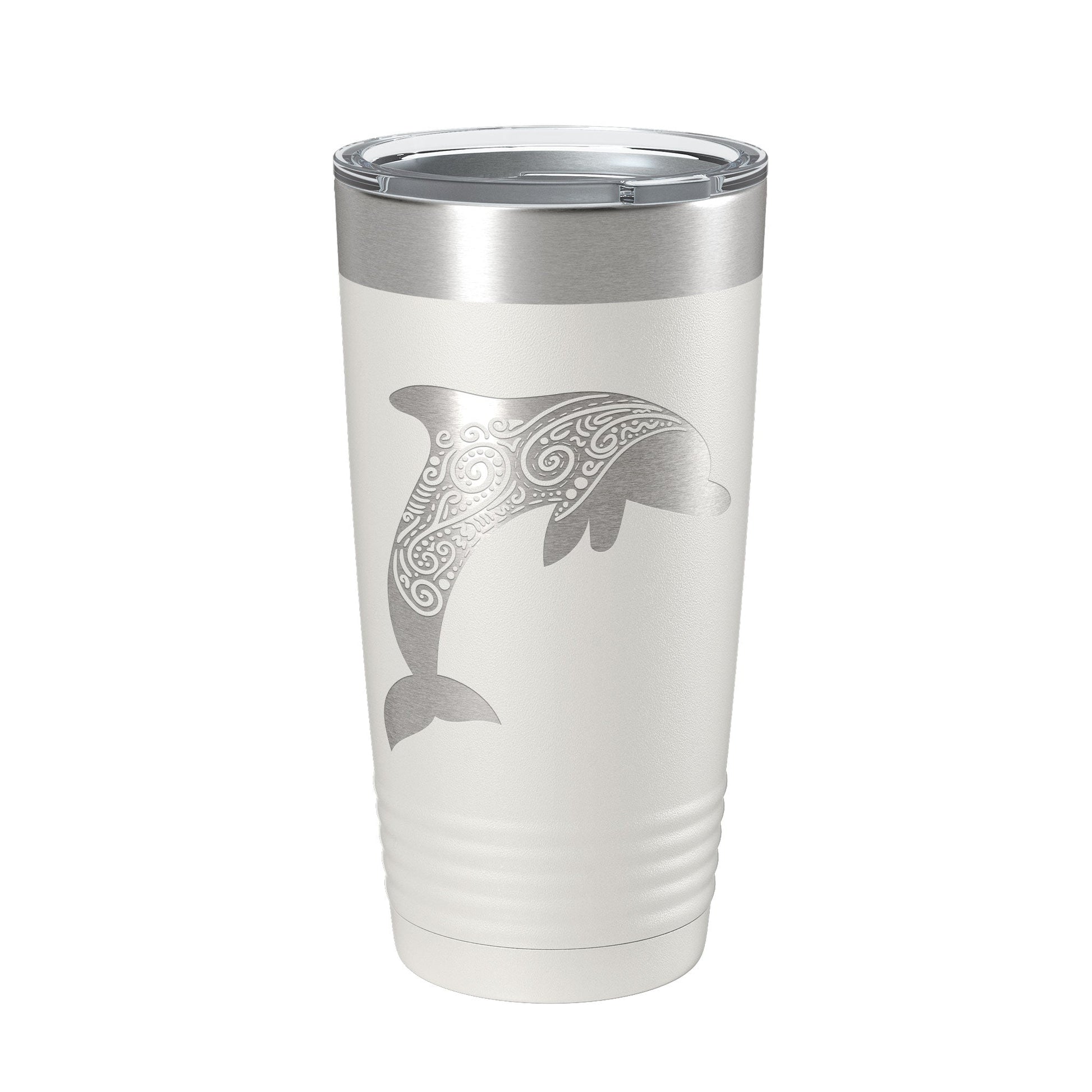 Dolphin Zentangle Tumbler Travel Mug Insulated Laser Engraved Coffee Cup Dolphin Mandala Gift Pattern Design 20 oz-1