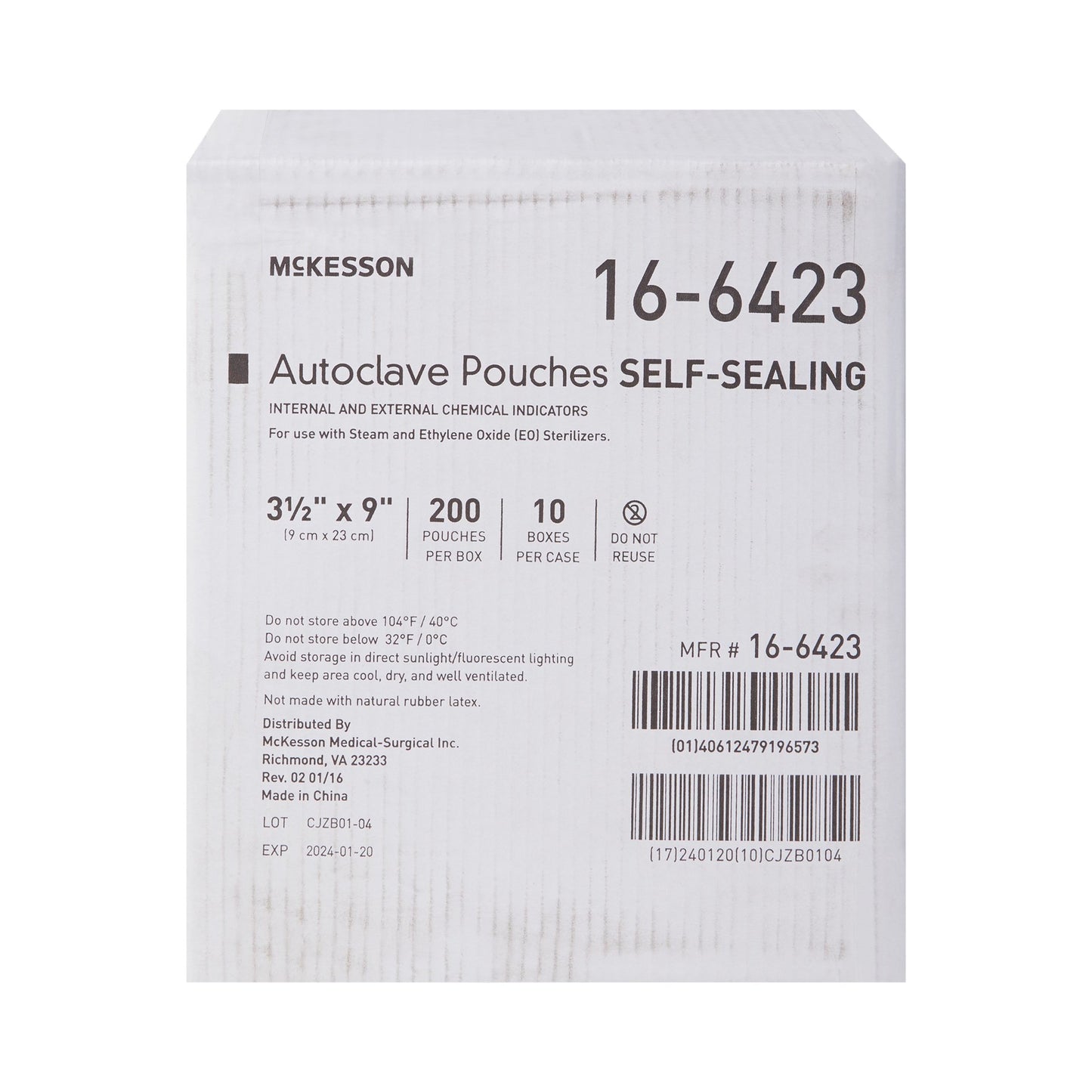 Sterilization Pouch McKesson Ethylene Oxide (EO) Gas / Steam 3-1/2 X 9 Inch Transparent Blue / White Self Seal Paper / Film