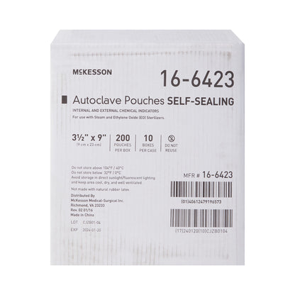 Sterilization Pouch McKesson Ethylene Oxide (EO) Gas / Steam 3-1/2 X 9 Inch Transparent Blue / White Self Seal Paper / Film