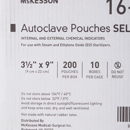 Sterilization Pouch McKesson Ethylene Oxide (EO) Gas / Steam 3-1/2 X 9 Inch Transparent Blue / White Self Seal Paper / Film