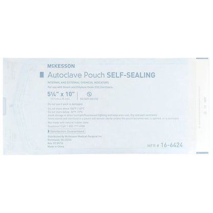 Sterilization Pouch McKesson Ethylene Oxide (EO) Gas / Steam 5-1/4 X 10 Inch Transparent Blue / White Self Seal Paper / Film