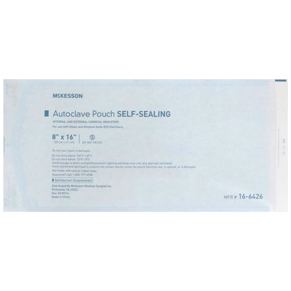 Sterilization Pouch McKesson Ethylene Oxide (EO) Gas / Steam 8 X 16 Inch Transparent Blue / White Self Seal Paper / Film