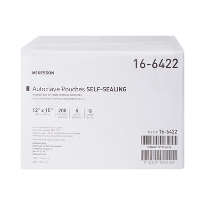 Sterilization Pouch McKesson Ethylene Oxide (EO) Gas / Steam 12 X 15 Inch Transparent Blue / White Self Seal Paper / Film