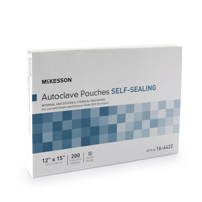 Sterilization Pouch McKesson Ethylene Oxide (EO) Gas / Steam 12 X 15 Inch Transparent Blue / White Self Seal Paper / Film