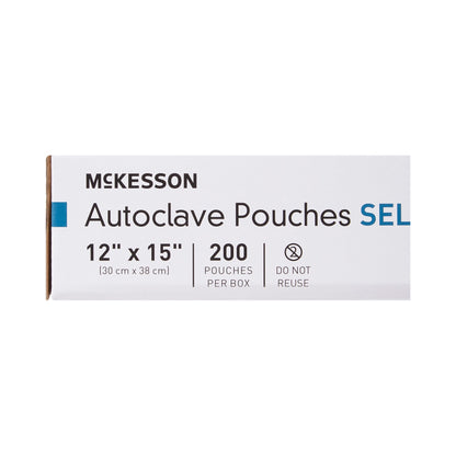 Sterilization Pouch McKesson Ethylene Oxide (EO) Gas / Steam 12 X 15 Inch Transparent Blue / White Self Seal Paper / Film