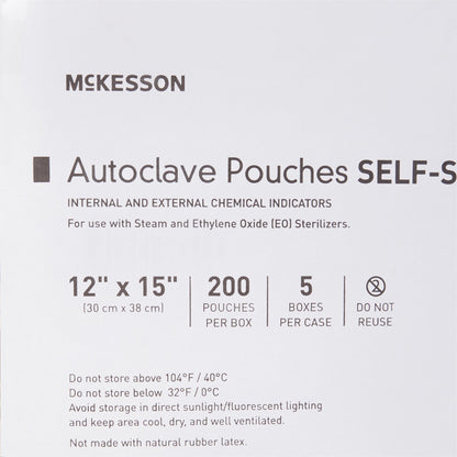 Sterilization Pouch McKesson Ethylene Oxide (EO) Gas / Steam 12 X 15 Inch Transparent Blue / White Self Seal Paper / Film