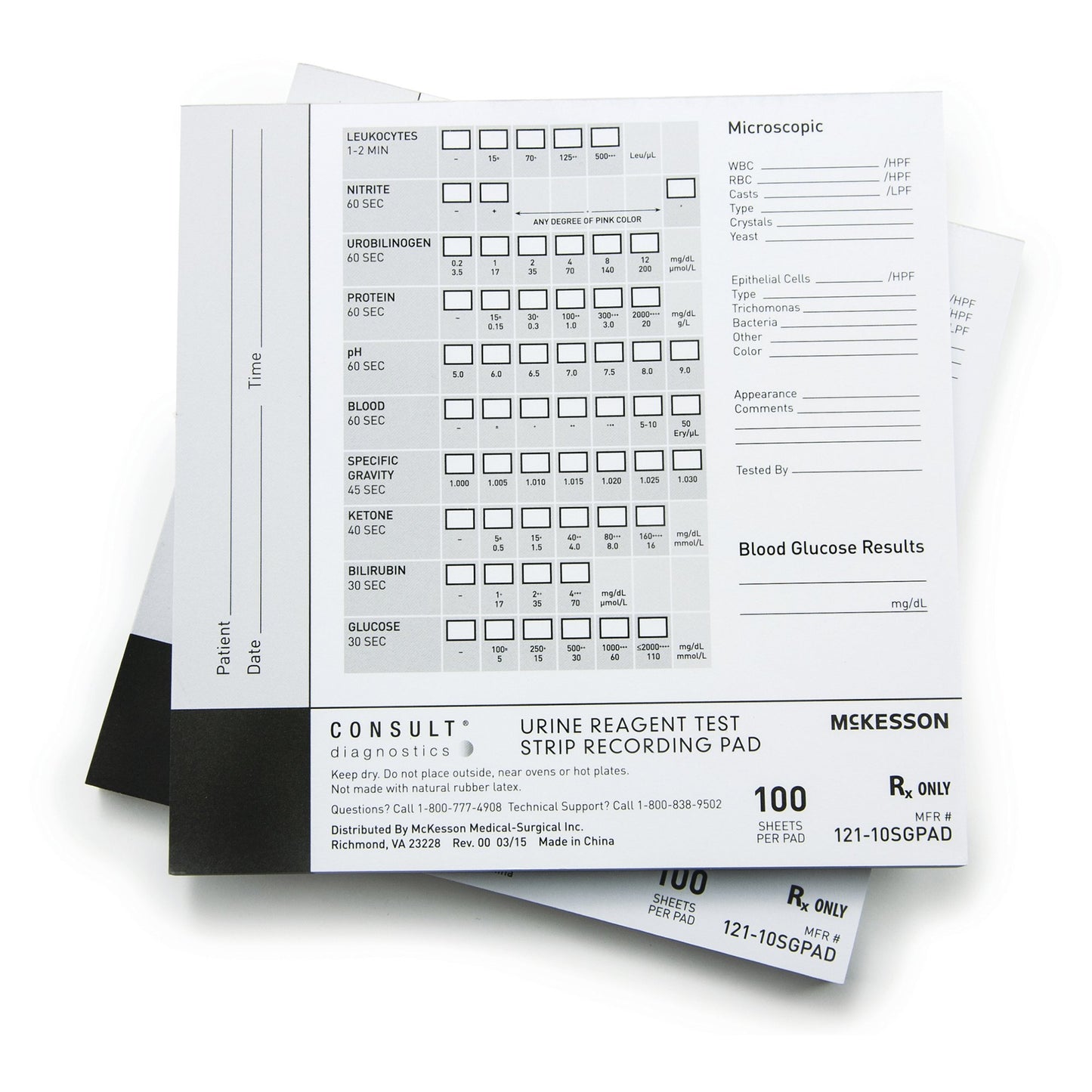 Urine Reagent Test Strip Recording Pad McKesson Consult™ For use with McKesson CONSULT® 10SG Urine Reagent Strips (MFR # 121-10SG)