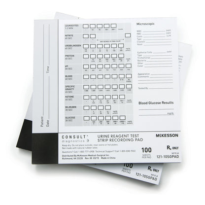Urine Reagent Test Strip Recording Pad McKesson Consult™ For use with McKesson CONSULT® 10SG Urine Reagent Strips (MFR # 121-10SG)