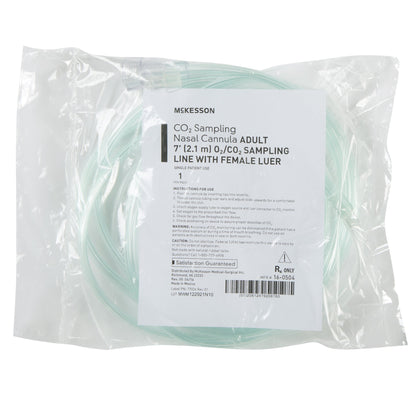 ETCO2 Nasal Sampling Cannula with O2 Delivery McKesson Adult Curved Prong / NonFlared Tip 7 Foot O2 Line