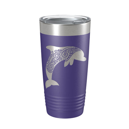 Dolphin Zentangle Tumbler Travel Mug Insulated Laser Engraved Coffee Cup Dolphin Mandala Gift Pattern Design 20 oz-15