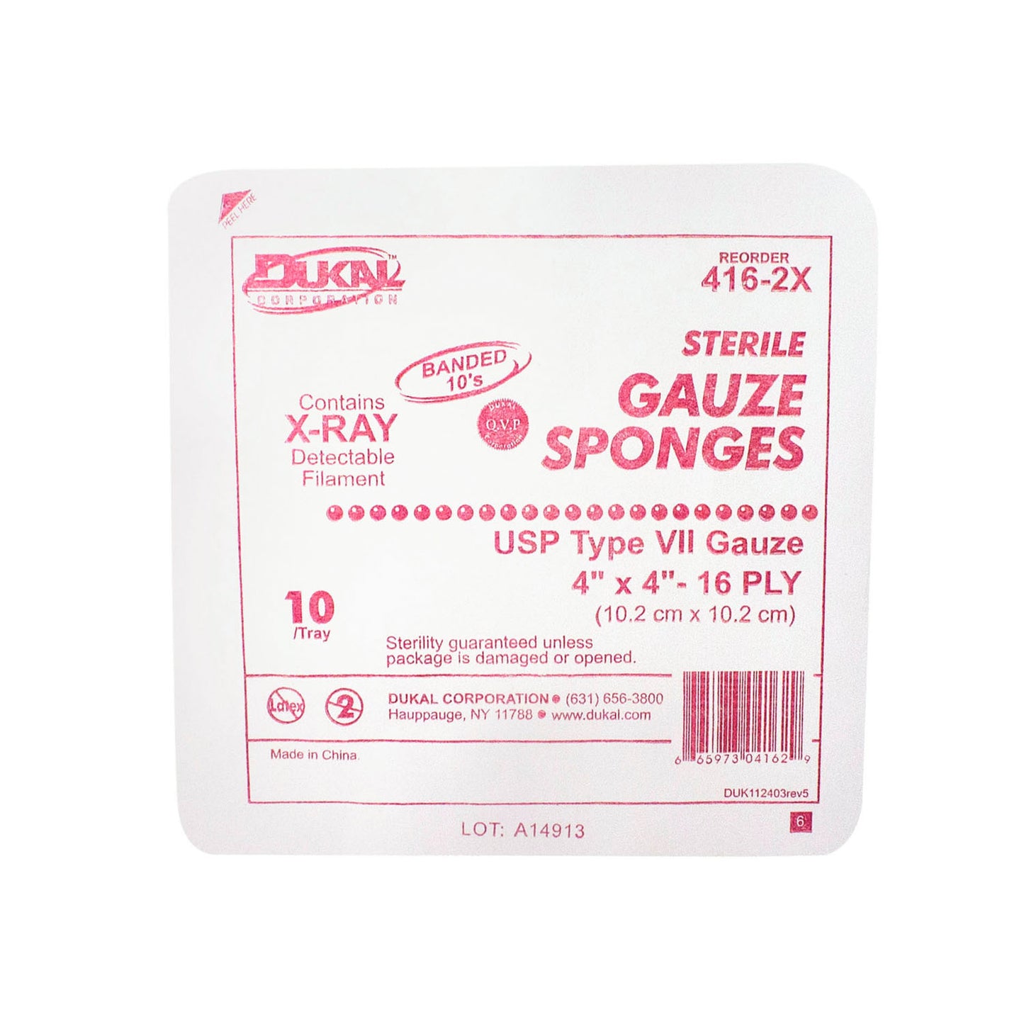 Dukal X-Ray Detectable Gauze Sponges, DUK 416-2X