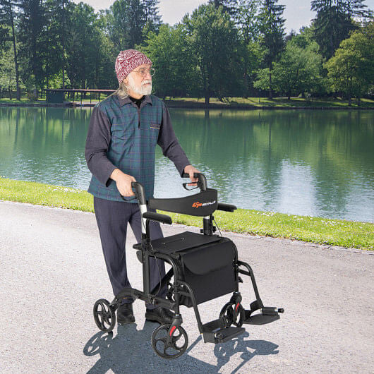 Folding Rollator Walker with Seat and Wheels Supports up to 300 lbs-Red