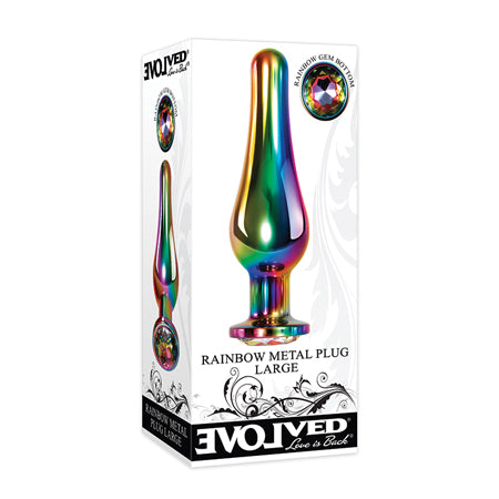 Evolved Rainbow Metal Anal Plug With Rainbow Gemstone Base Large-0