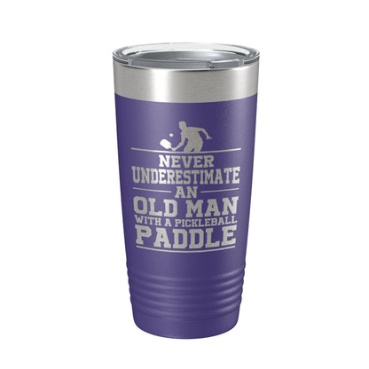 Funny Pickleball Tumbler Never Underestimate An Old Man With A Pickle Ball Paddle Travel Mug Insulated Laser Engraved Coffee Cup Gift 20 oz-15