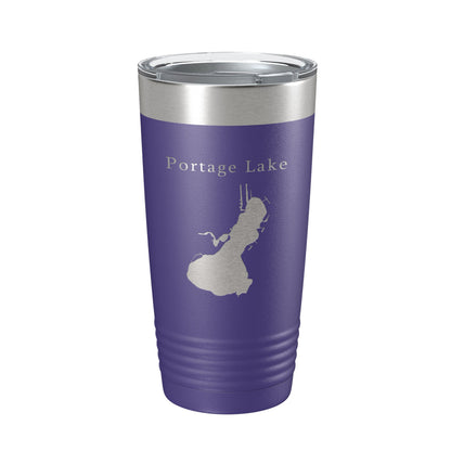 Portage Lake Map Tumbler Travel Mug Insulated Laser Engraved Coffee Cup Huron River Chain of Lakes Michigan 20 oz-15