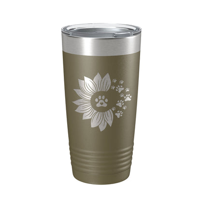 Sunflower With Dog Pawprints Tumbler Travel Mug Insulated Laser Engraved Coffee Cup Gift For Women Dog Lovers Sun Flower 20 oz-21