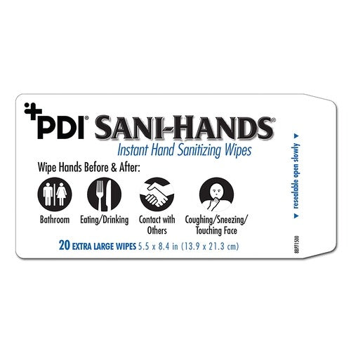 PDI Sanitizing Skin Wipe Sani-Hands Soft Pack Alcohol 20 per Pack, 20 EA/PK, 960 EA/CS