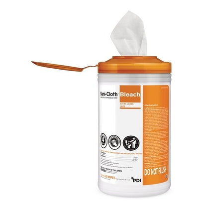 PDI Sani-Cloth® Bleach Surface Disinfectant Cleaner, Premoistened, Germicidal, Manual Pull, Wipe 65 Count, Canister, Chlorine Scent, NonSterile